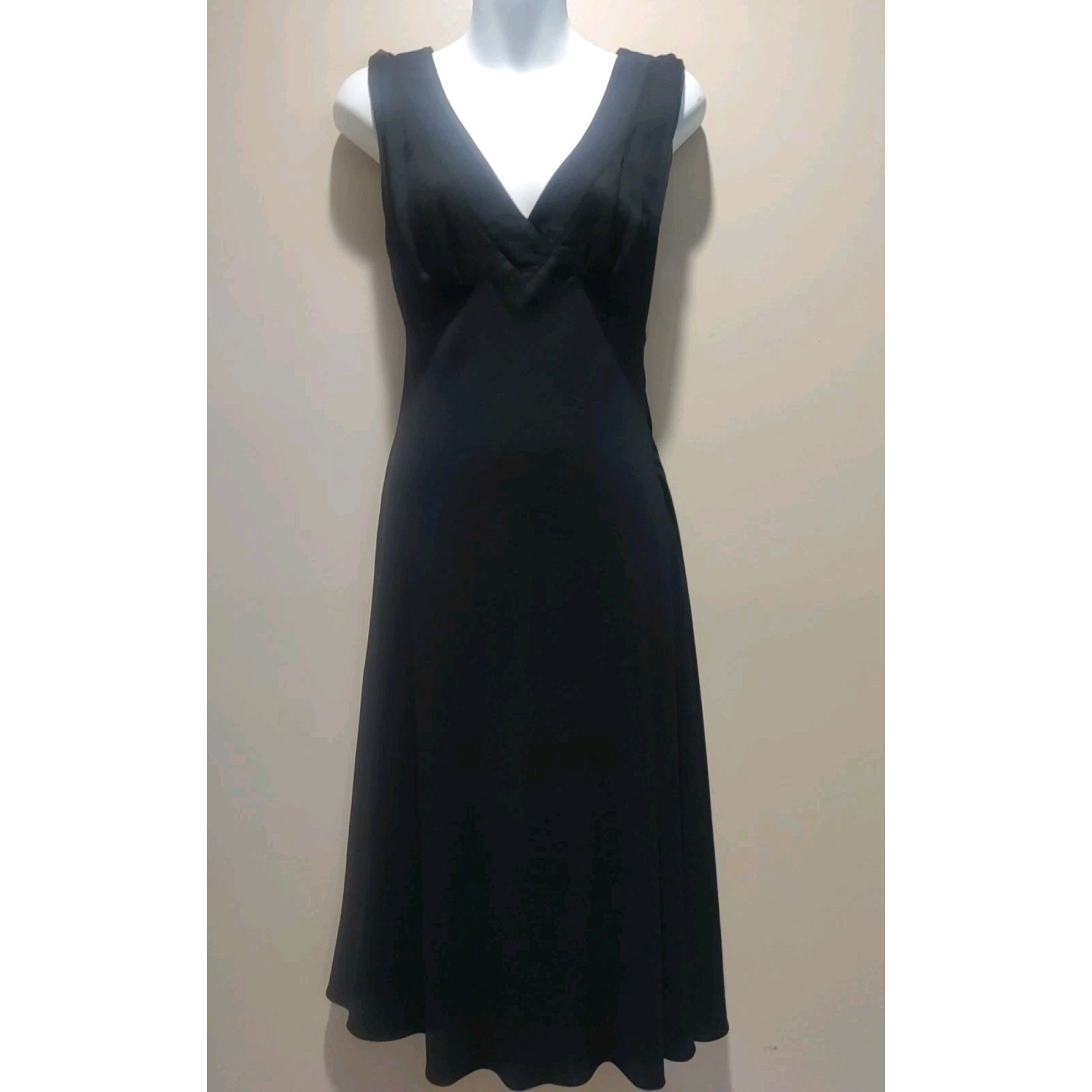 Catherine Malandrino Black Sleeveless Wool Silk Sheer Back Zip Midi Dress Size 2